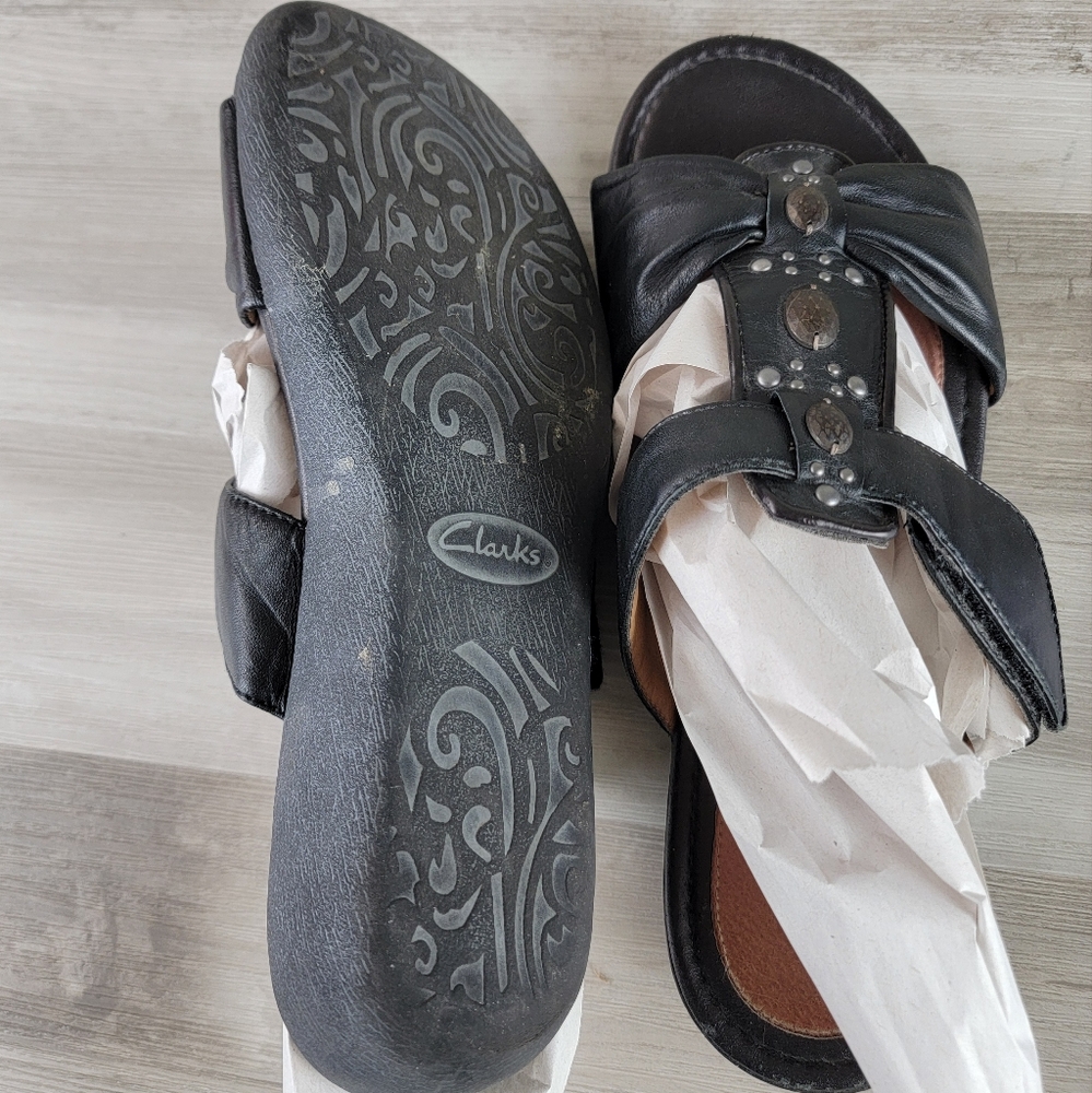 Clarks Artisan Jandi Gem Soft Black Leather Slide Sandal 9W - Picture 10 of 16